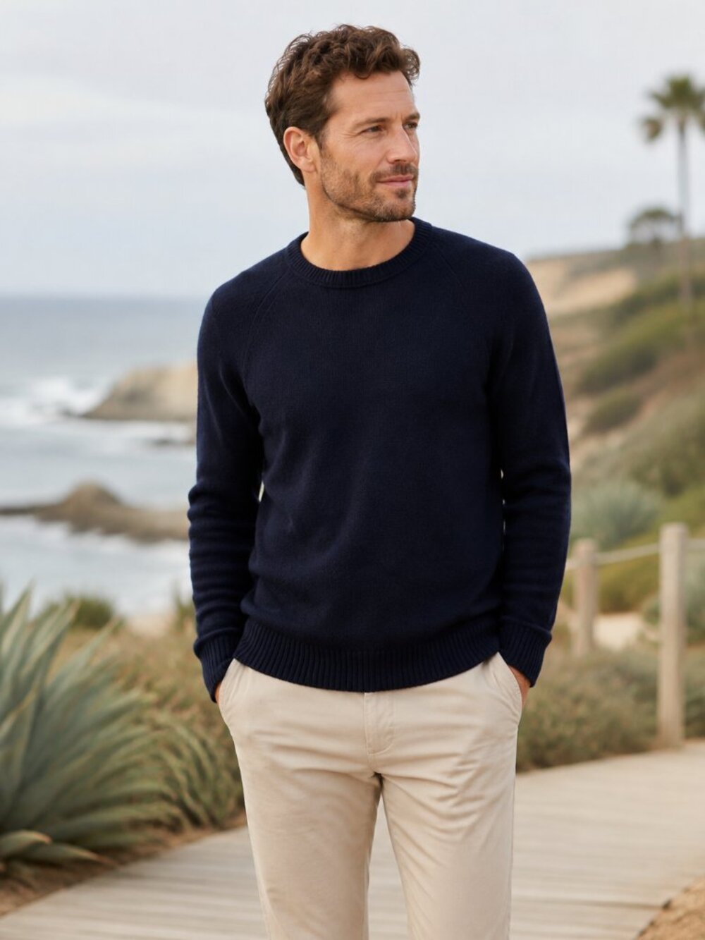 Outerknown Reimagine Cashmere Sweater Medium Crewneck Navy Recycled Merino Wool